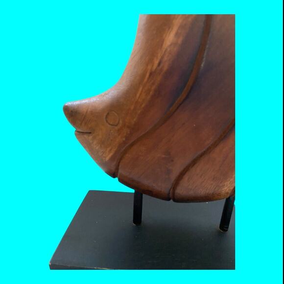 Carved Wooden Fish 13 Inches Mounted On Black Wooden Base - Picture 3 of 11